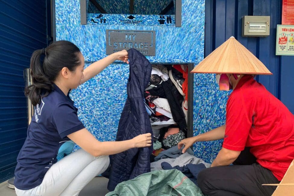 Clothing and household items donated at MyStorage for flood-affected communities in central Vietnam
