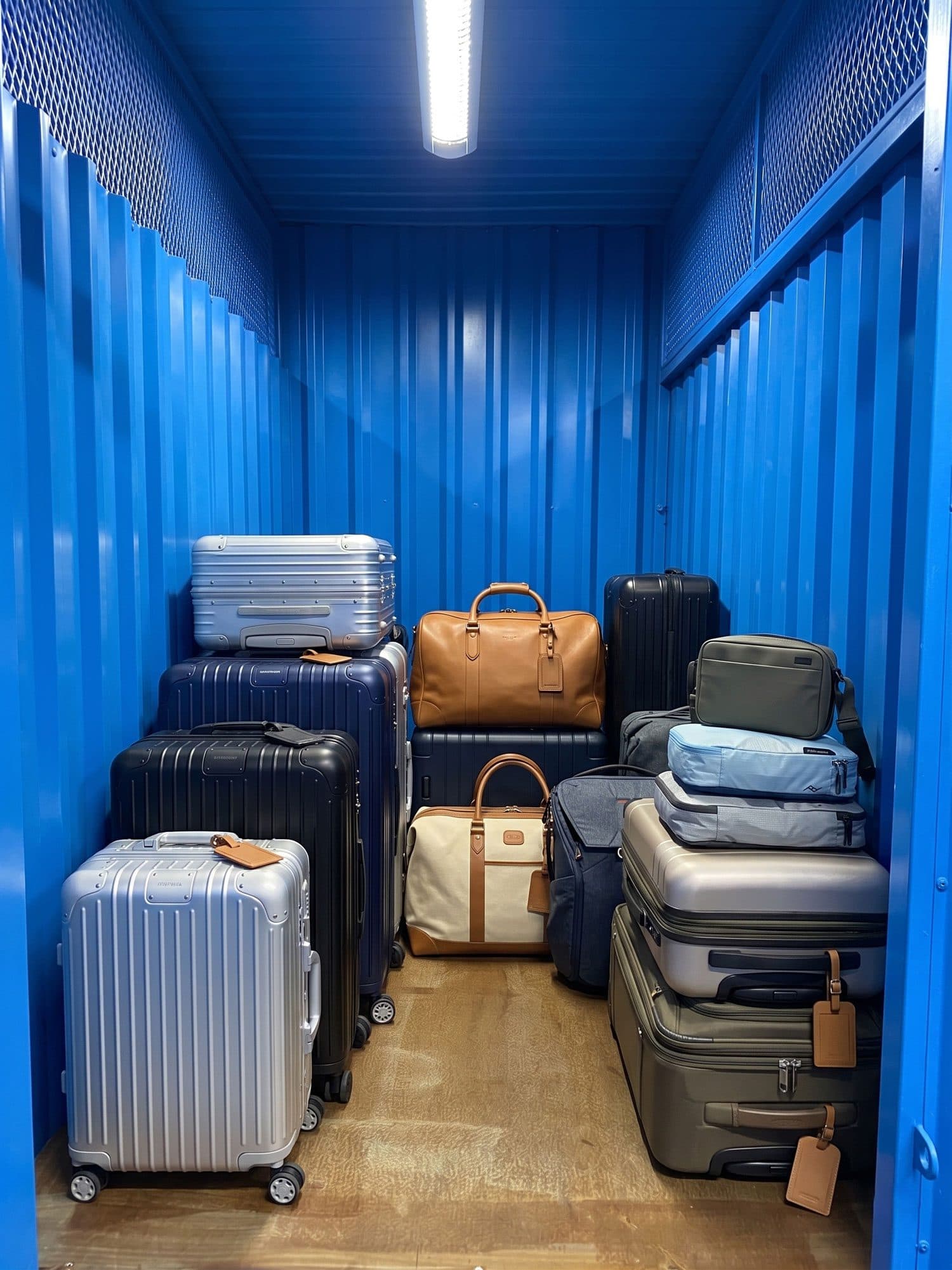 Suitcases and travel bags inside a MyStorage luggage locker