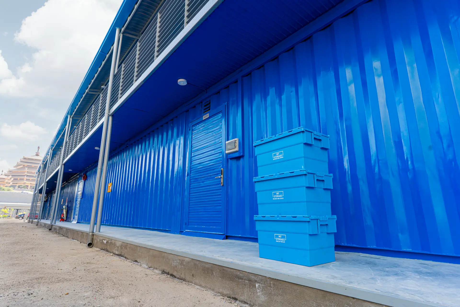 Stacked blue storage containers at An Phu Sports Park