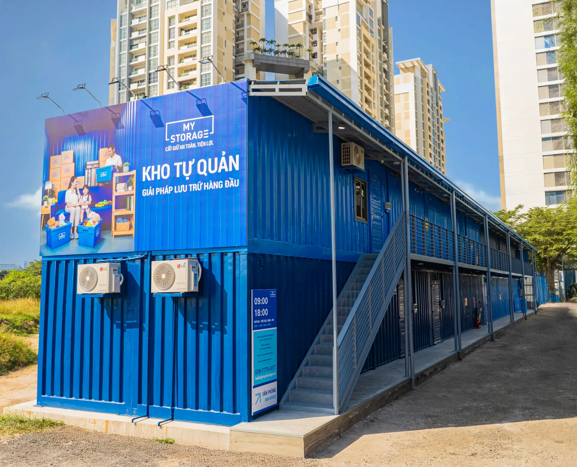 Blue MyStorage container storage building in An Phu, District 2