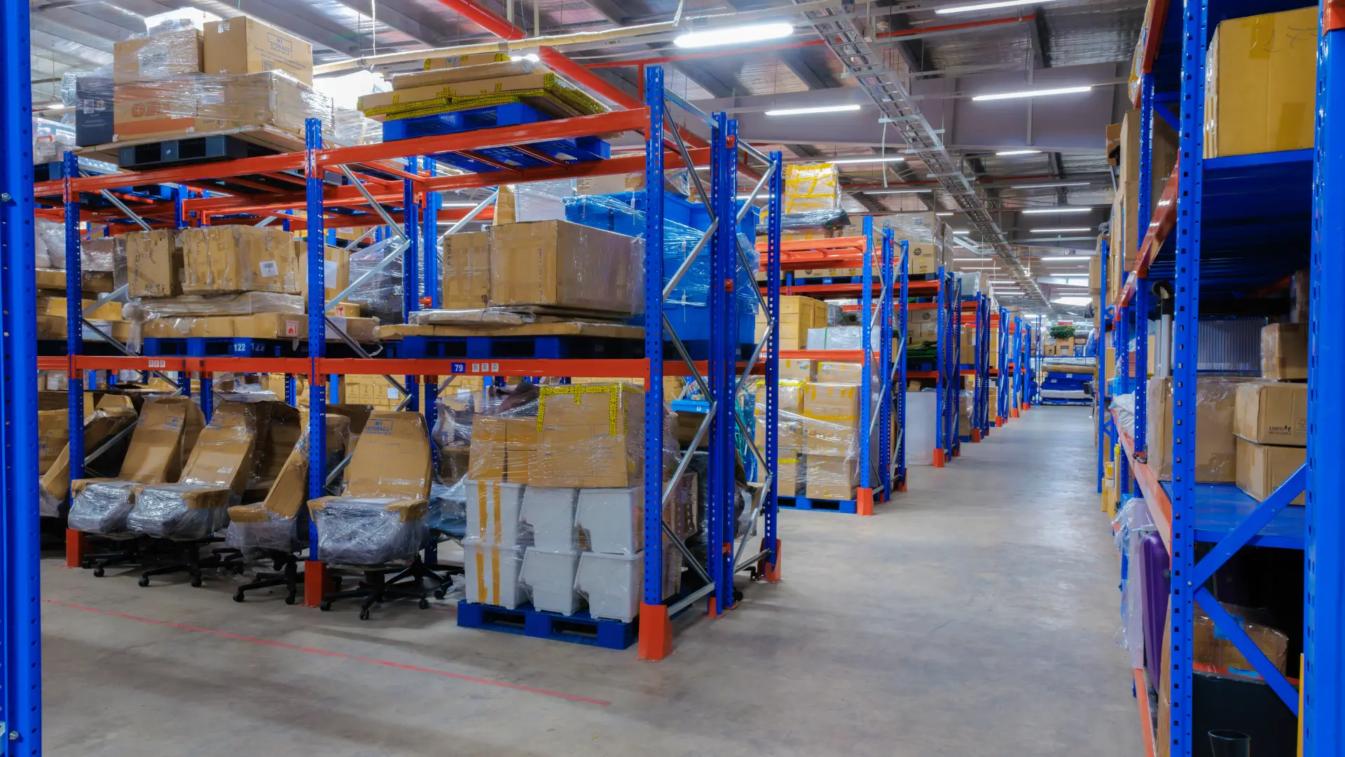 Storage rack stacked with customer goods