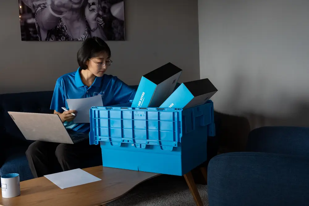 A woman in a MyStorage storage room