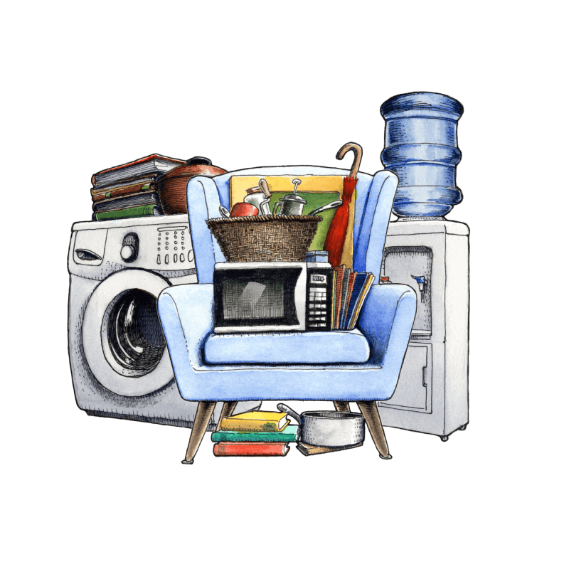Illustration of what fits in a 2 cubic meter MyStorage self storage unit