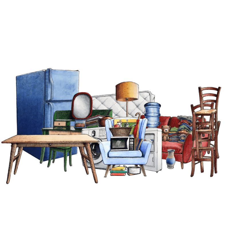 Illustration of what fits in a 8 cubic meter MyStorage self storage unit