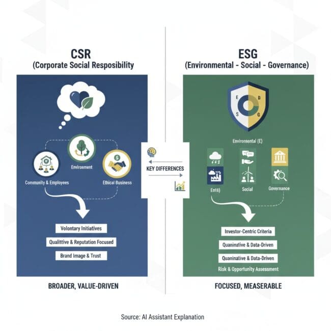 Bảng so sánh khác biệt giữa CSR và ESG Bảng so sánh khác biệt giữa CSR và ESG