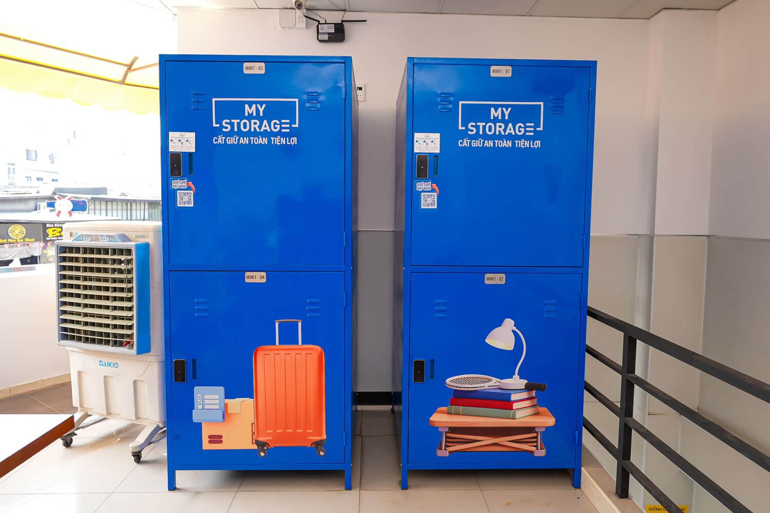 Two MyStorage locker towers with individual smart-lock compartments